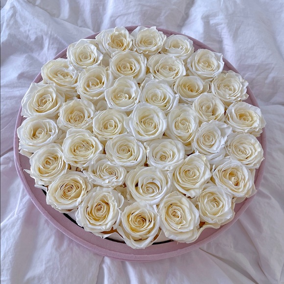 Preserved Ivory Roses in Pink Suede Hatbox - Picture 7 of 8